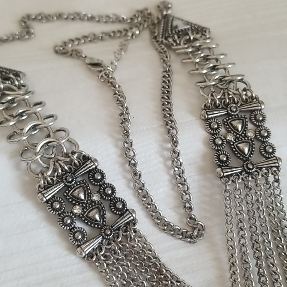 Silver Rhinestone Chains Triangle Square Statemen… - image 5